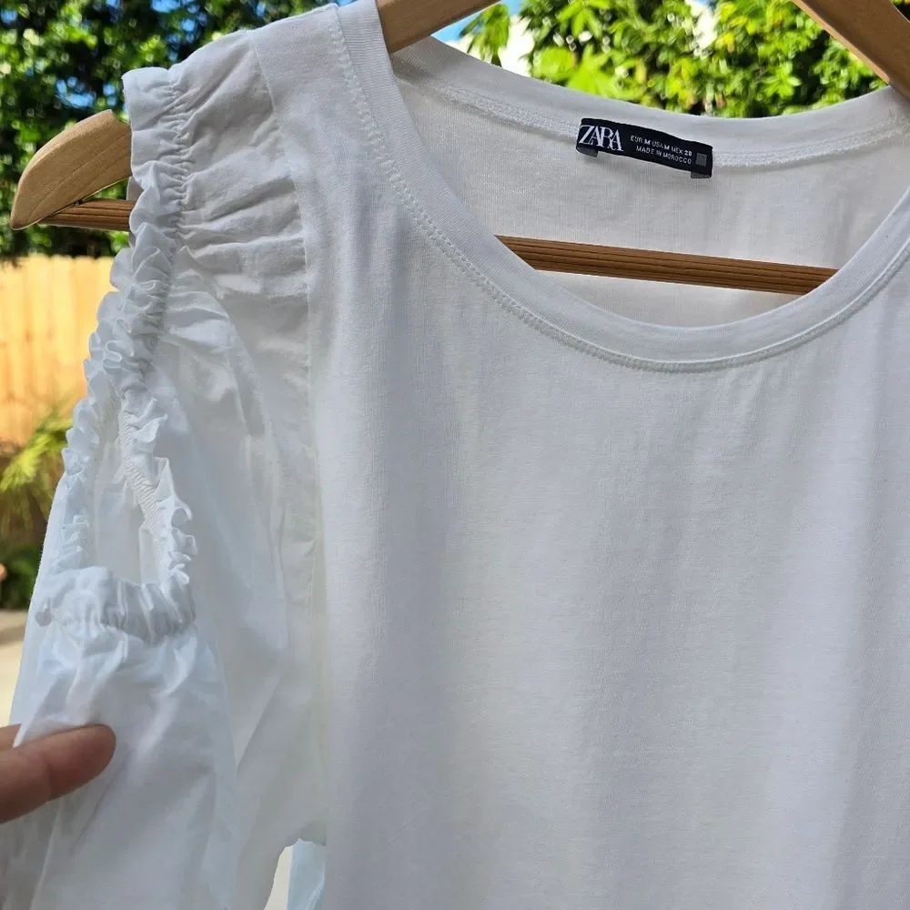 Zara White Cold Shoulder Blouse